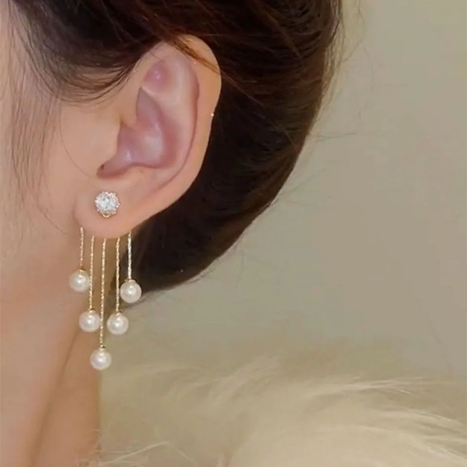 925 Silver Needle Korean Fashion Pearl Tassel Earrings For Women Jewelry Trending New Luxury Women's Zircon Pearl Earrings