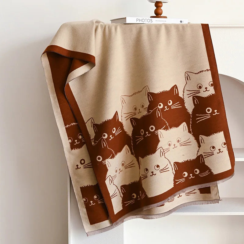 New Fashion Cute Cat Ladies' Jacquard Pashmina Cashmere Scarf Winter Thick Warmth Shawl Coldproof Windproof Blanket Scarf
