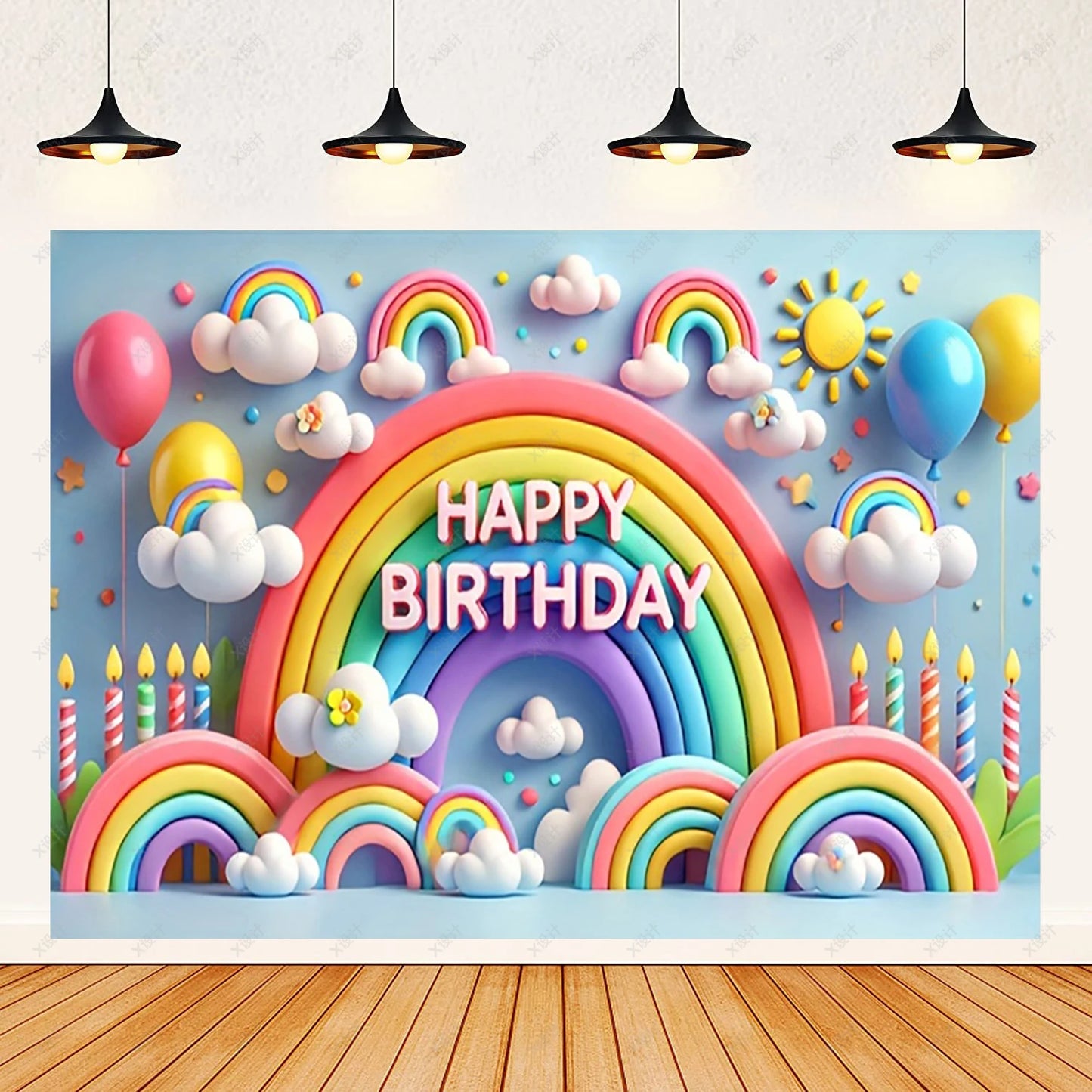Colorful Happy Birthday Background 3d Balloons Rainbow Children Girl Birthday Party Decoration Banner Baby Party Photo Prop Gift