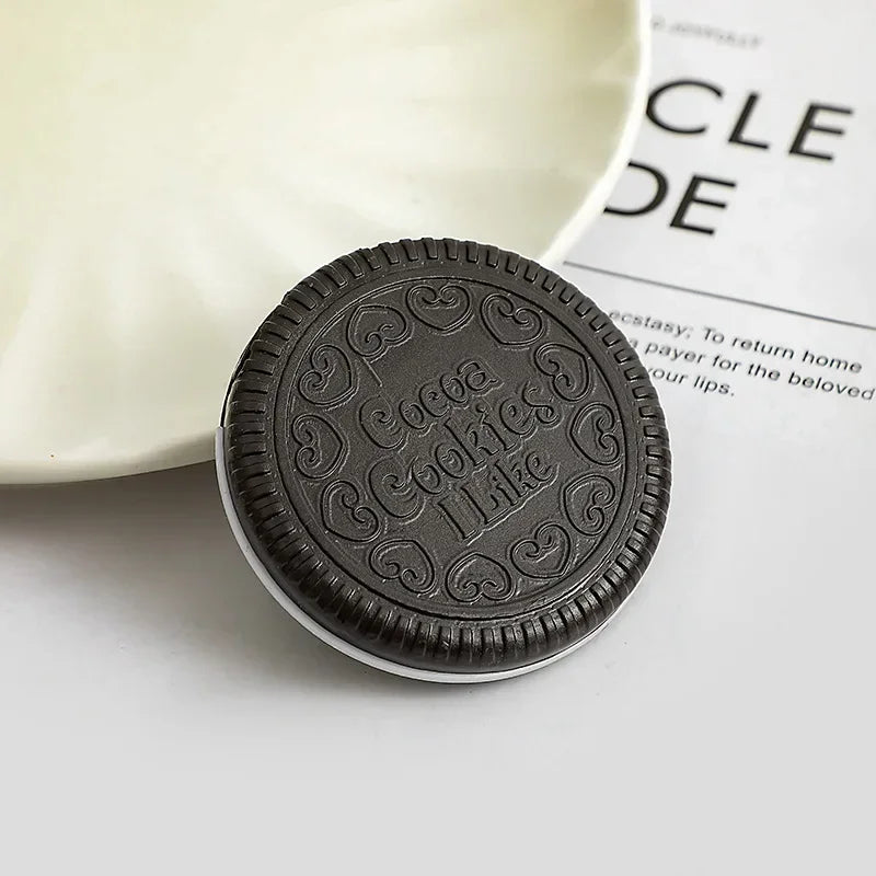 Chocolate Biscuit Round Folding Make Up Mirror Ins Kawai Outside Pocket Mirrors Women Small Cocoa Mirror with Combs Black Coffee