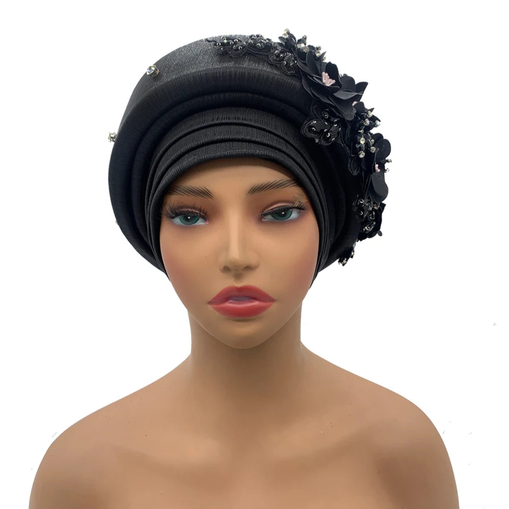 Exquisite Bouquet African Women's Turban Cap Ready to Wear Nigeria Auto Gele Headtie Female Fashion Head Wraps Turbante Mujer