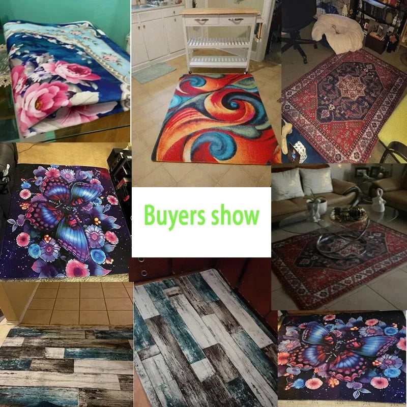 Moroccan Style Carpet for Living Room Retro Washable Farmhouse Bedroom Black Boho Non-Slip Floor Mat Soft Rug for Kitchen Entry