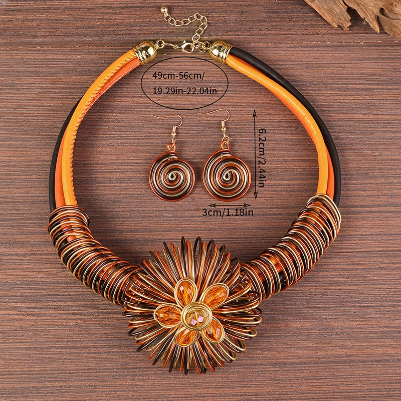Flower African Women Necklace Earrings Jewelry Sets For Wedding Party Dress