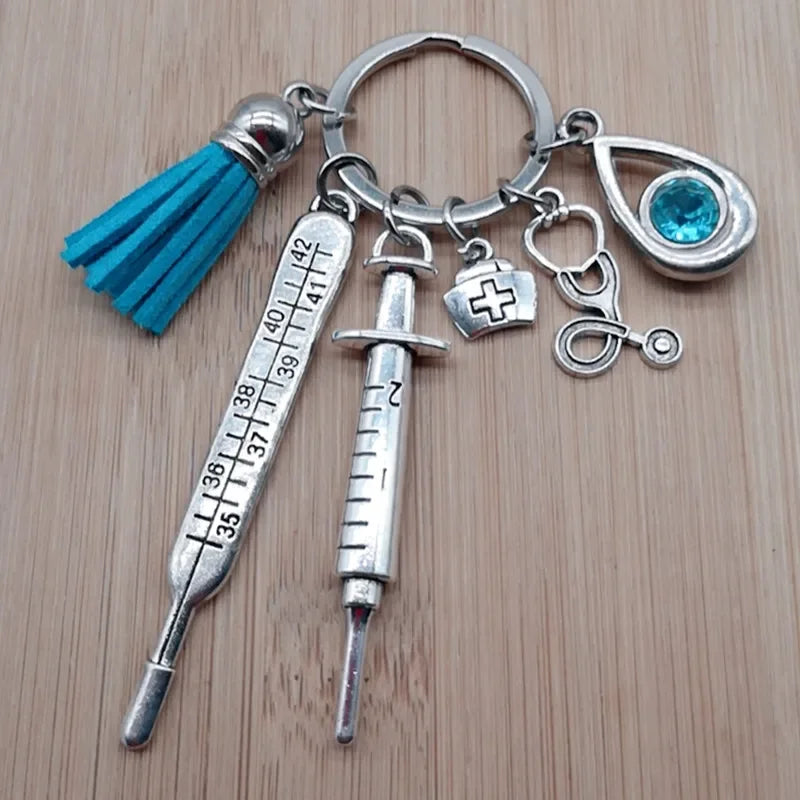 New Nurse Medical Box Medical Keychain Needle Syringe Stethoscope Tassel Cute Keychain Jewelry Gift