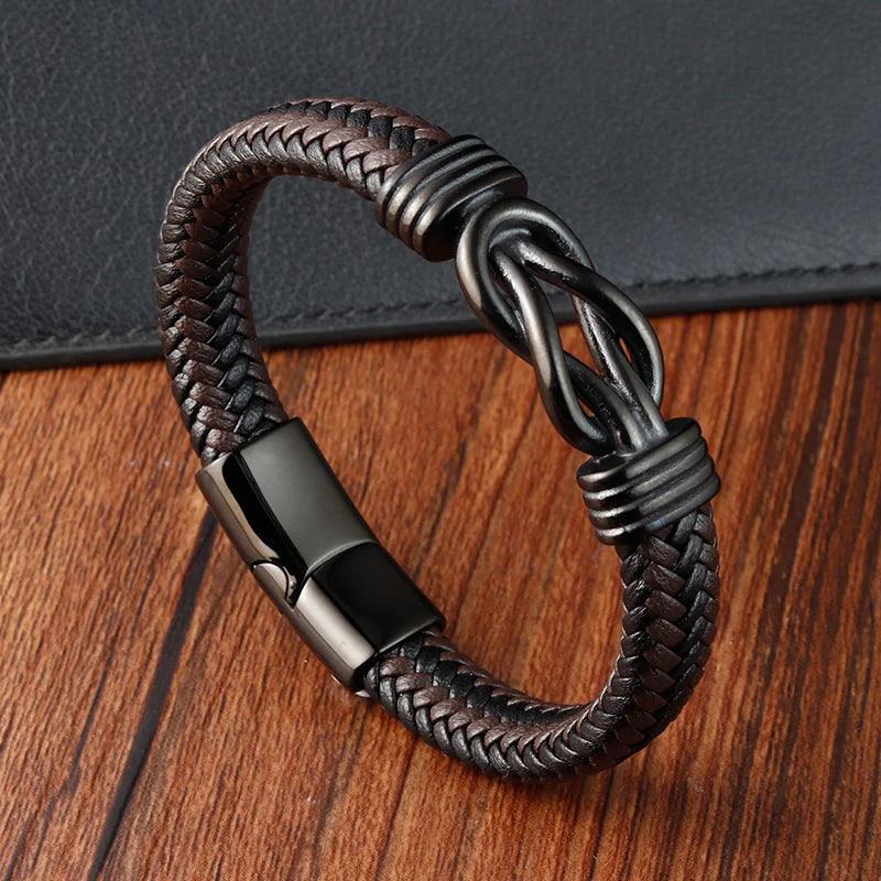 Stainless Steel Genuine Leather Men Bracelet Black/Brown Color Multi-Layers Accessories Jewelry For Male Female Couple Gift