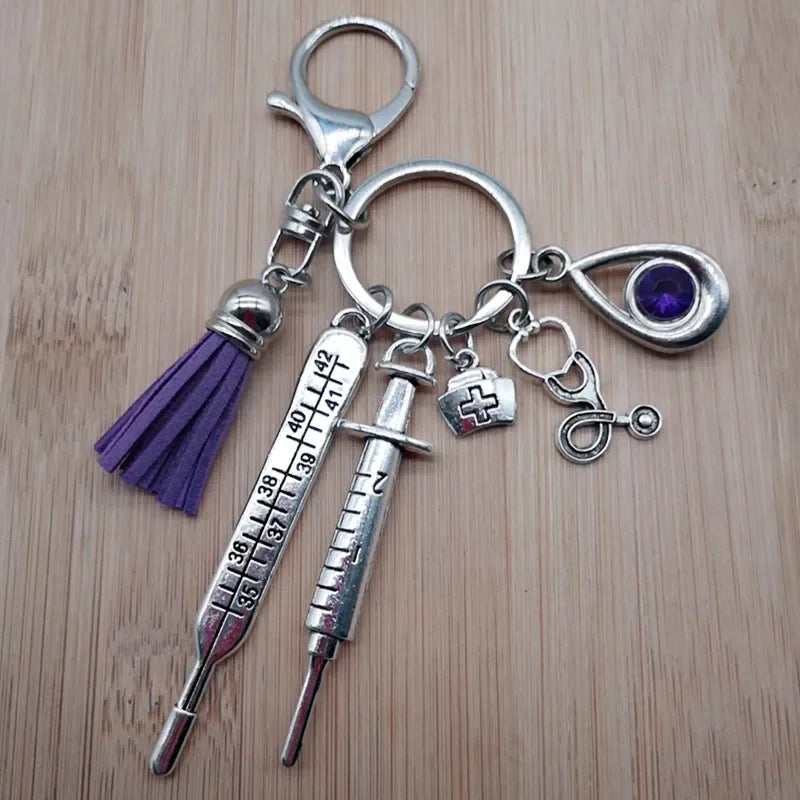 New Nurse Medical Box Medical Keychain Needle Syringe Stethoscope Tassel Cute Keychain Jewelry Gift