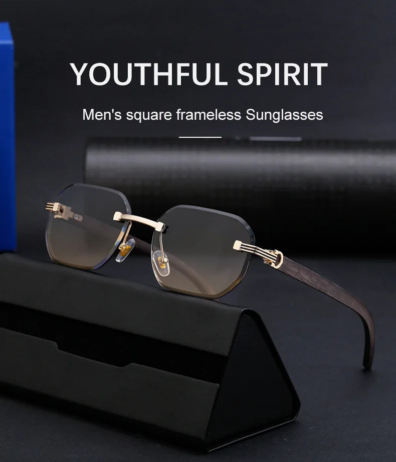 Vintage Square Rimless Sunglasses Men Luxury Brand Trendy Frameless Punk UV400 Eyewear Anti Blue Light Prescription Glasses