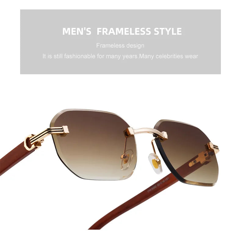 Vintage Square Rimless Sunglasses Men Luxury Brand Trendy Frameless Punk UV400 Eyewear Anti Blue Light Prescription Glasses