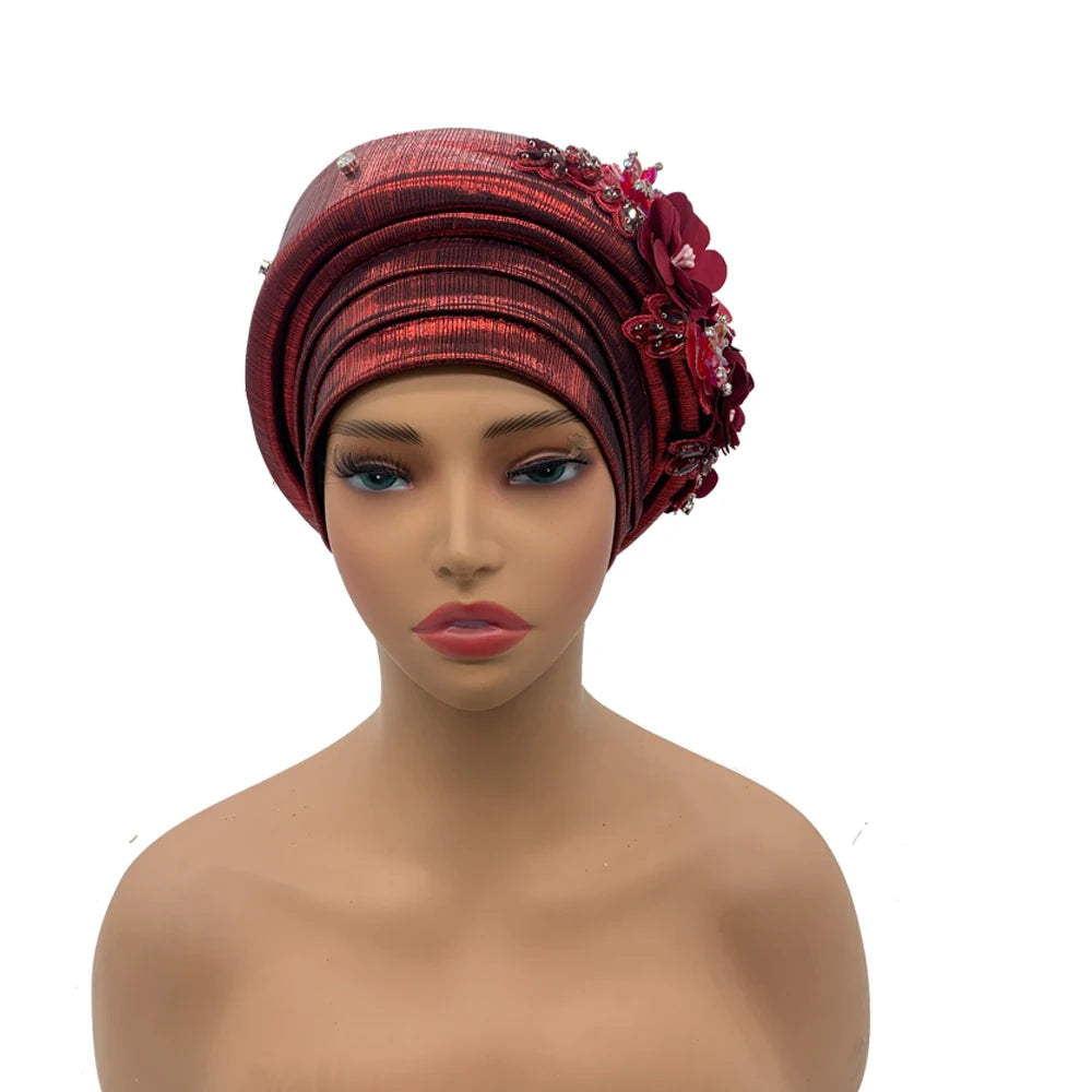 Exquisite Bouquet African Women's Turban Cap Ready to Wear Nigeria Auto Gele Headtie Female Fashion Head Wraps Turbante Mujer