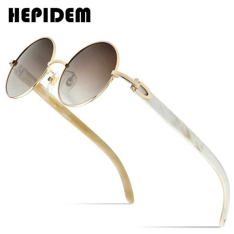 HEPIDEM High Quality Men Buffs Sunglasses Square Luxury Brand Design Diamond Sumptuous Sun Glasses Women Buffalo Horn Glasses
