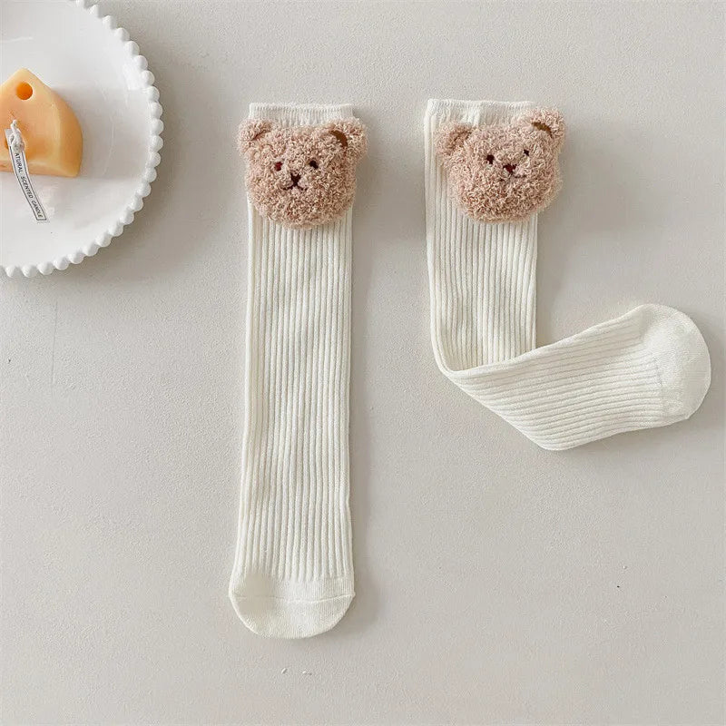 Bear Doll Children Long Tube Socks Winter Autumn Warm Kids Knee High Sock Cotton Girl Sokken Soild Color Stockings 2-8Y