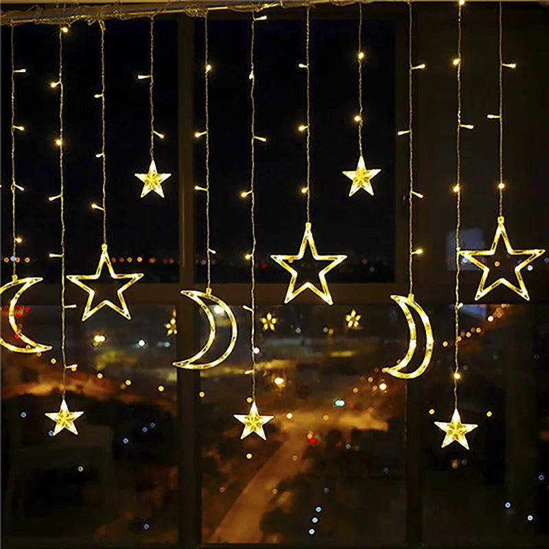 Moon Star Led Curtain Garland String Light EID Mubarak Ramadan Decorations for Home Islam Muslim Event Party Supplies Gifts