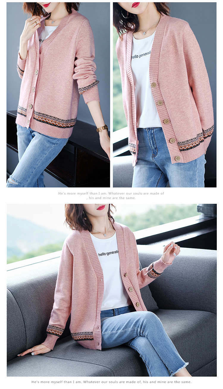 WTEMPO Spring Autumn Solid Color Women's Knitted Cardigan Long Sleeve Korean Loose V-Neck Button Sweaters Coat Female Clothing