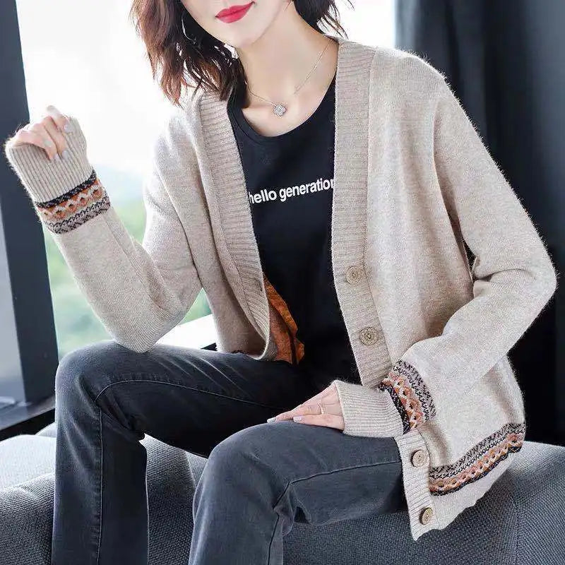 WTEMPO Spring Autumn Solid Color Women's Knitted Cardigan Long Sleeve Korean Loose V-Neck Button Sweaters Coat Female Clothing