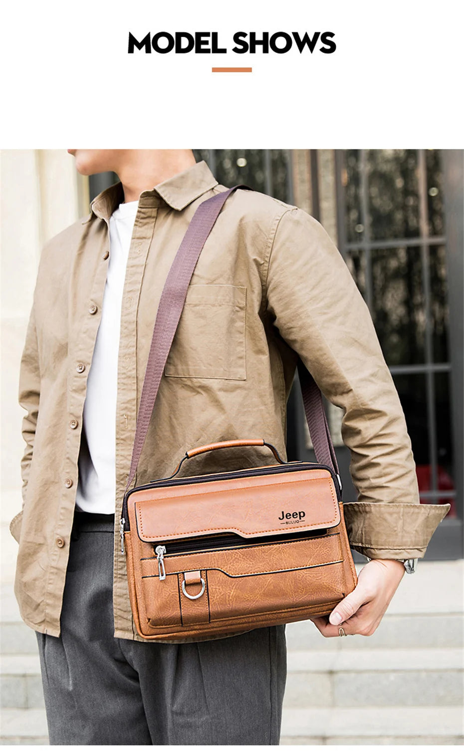 JEEP BULUO Brand Men's Crossbody Shoulder High Quality Tote Fashion Business Man Messenger Big Size PU Leather Bags