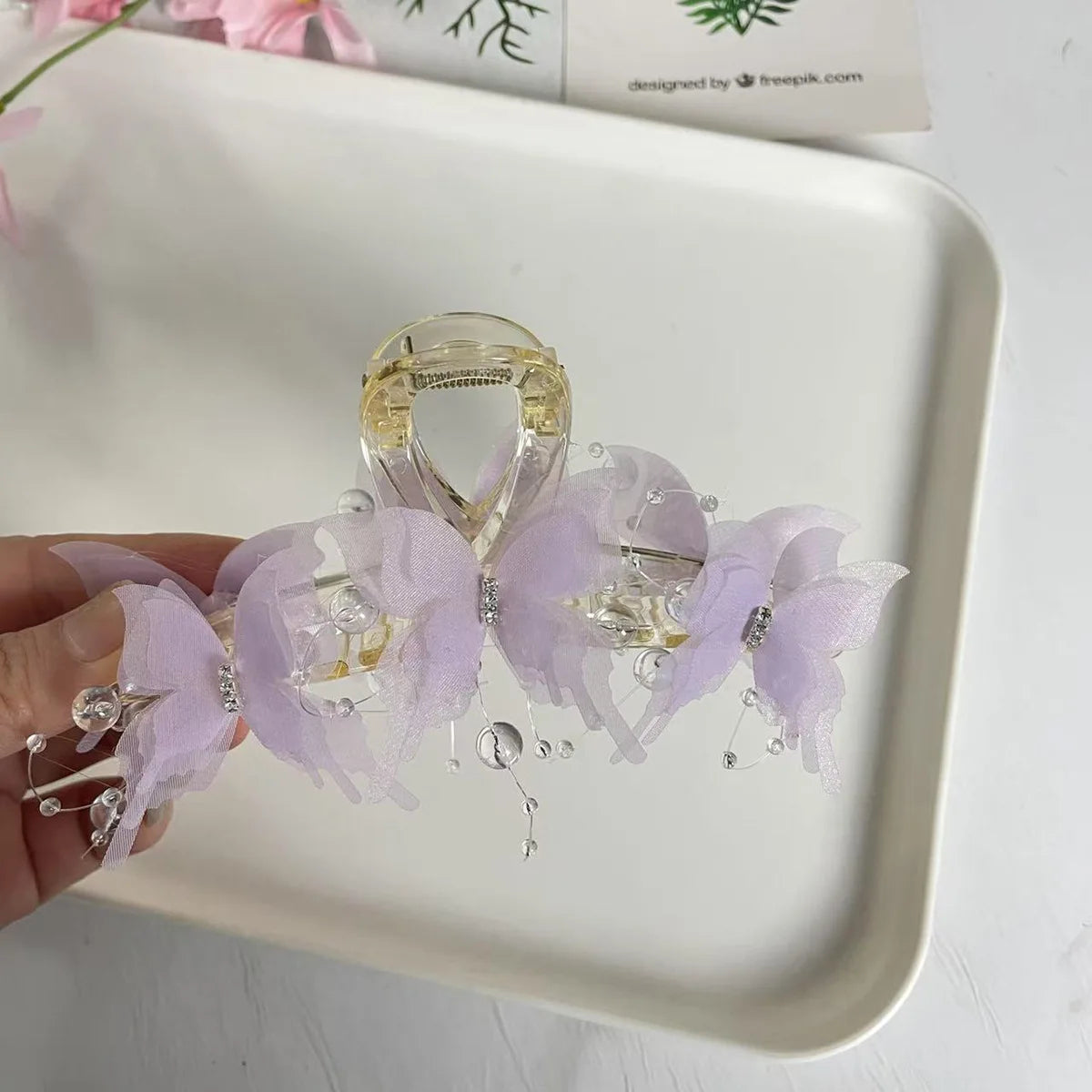 New Fashion Simulation Butterfly Hair Clips for Women Elegant Pearl Bow Ponytail Clip Sweet Crab Claw Headdress Hair Accessories