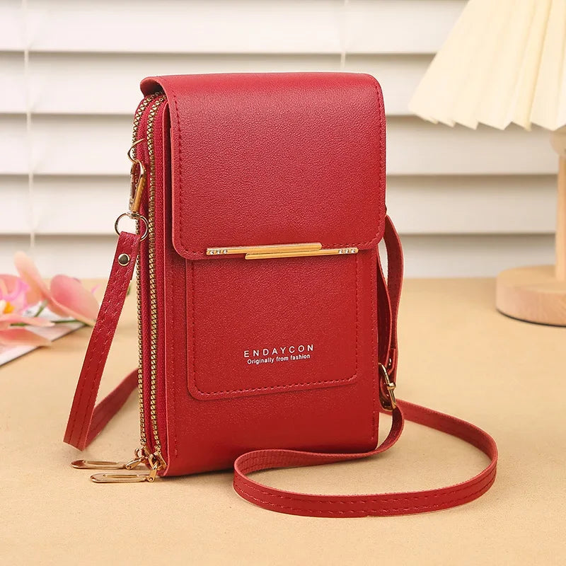 Women Fashion Touch Screen Lock Cell Phone Bag Women's Mobile Phone Card Holder Crossbody Shoulder Bag Money Pockets Small Bags