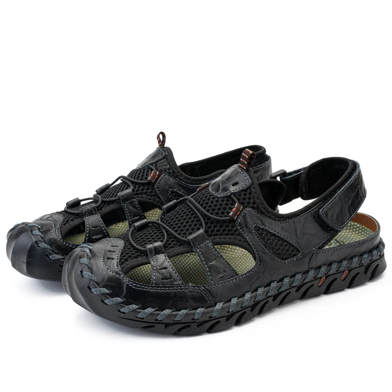 Handmade Summer Sandals Men Breathable Leather Shoes Man Retro Outdoor Men Sandals Antiskid Beach Sandals Hollow Shoes Footwear