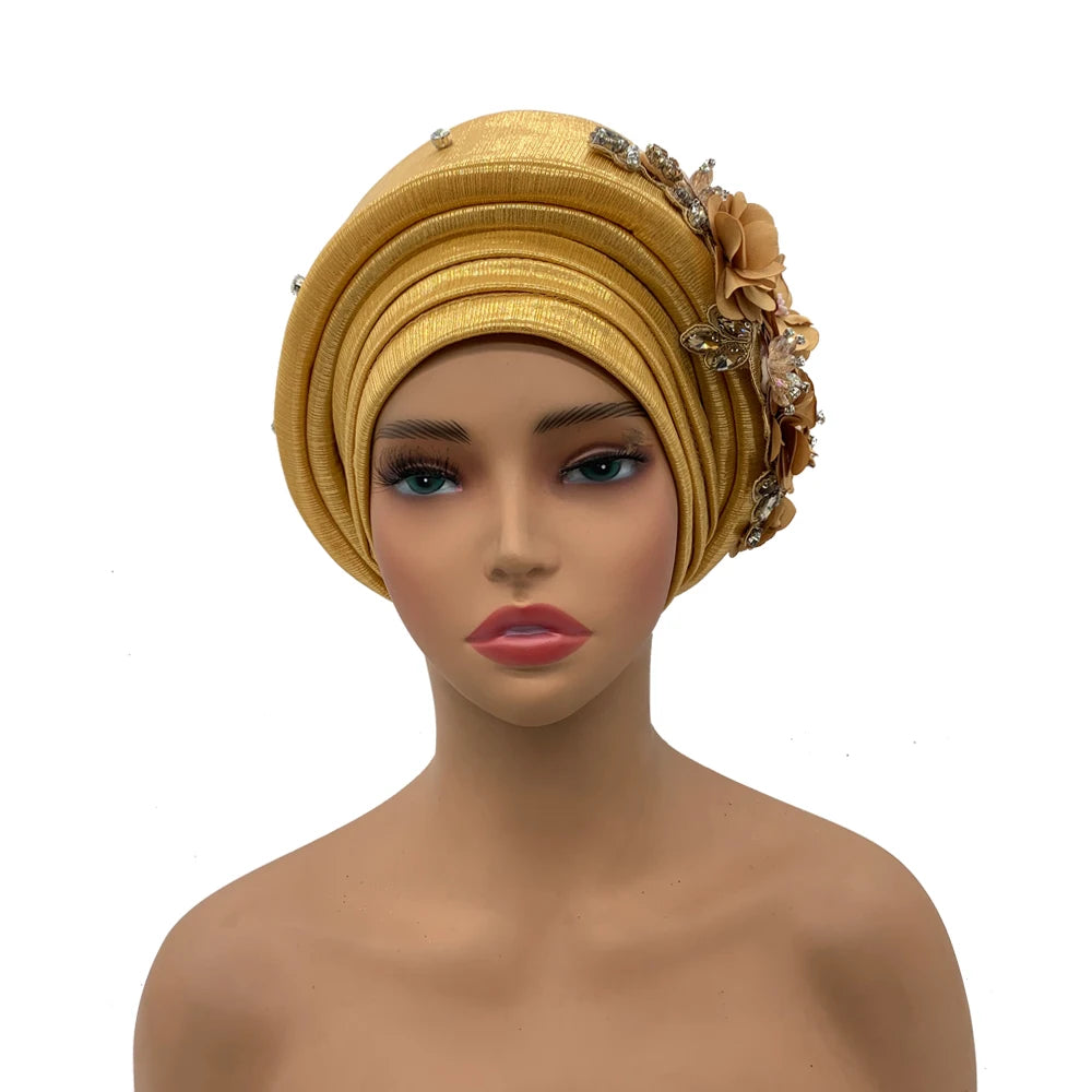 Exquisite Bouquet African Women's Turban Cap Ready to Wear Nigeria Auto Gele Headtie Female Fashion Head Wraps Turbante Mujer