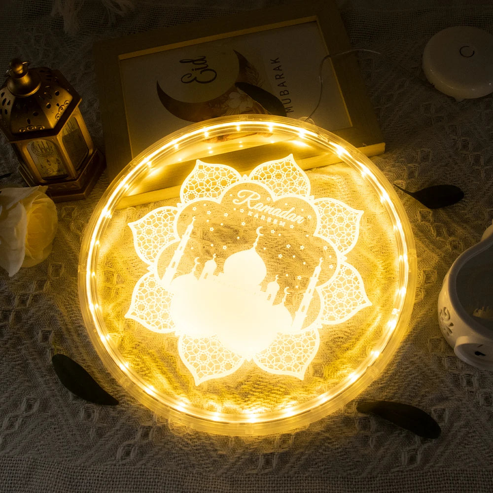 12.5cm Diameter Ramadan LED Hanging Lights Ramadan Mubarak Window Decoration Lights Eid Mubarak Home Party Party Supplies