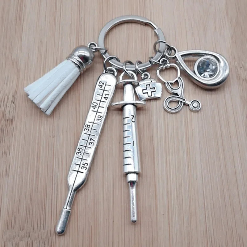 New Nurse Medical Box Medical Keychain Needle Syringe Stethoscope Tassel Cute Keychain Jewelry Gift