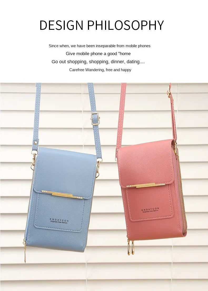 Women Fashion Touch Screen Lock Cell Phone Bag Women's Mobile Phone Card Holder Crossbody Shoulder Bag Money Pockets Small Bags