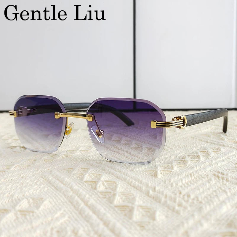 Vintage Square Rimless Sunglasses Men Luxury Brand Trendy Frameless Punk UV400 Eyewear Anti Blue Light Prescription Glasses