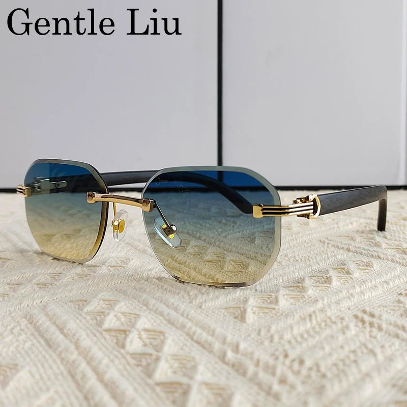 Vintage Square Rimless Sunglasses Men Luxury Brand Trendy Frameless Punk UV400 Eyewear Anti Blue Light Prescription Glasses