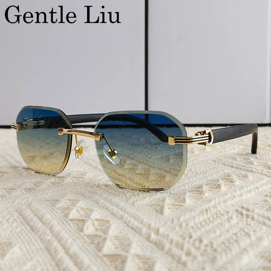 Vintage Square Rimless Sunglasses Men Luxury Brand Trendy Frameless Punk UV400 Eyewear Anti Blue Light Prescription Glasses