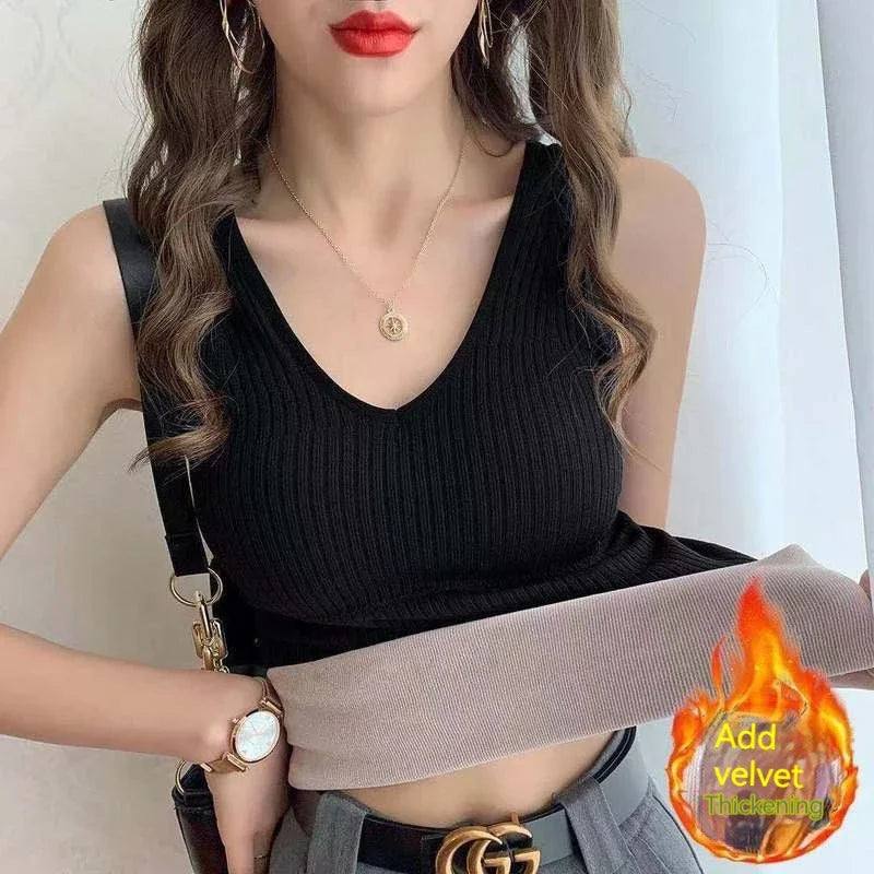 Winter Plush Thermal Vest For Women's V-neck Thermal Underwear seamless velvet warm vest women's new cashmere warm top