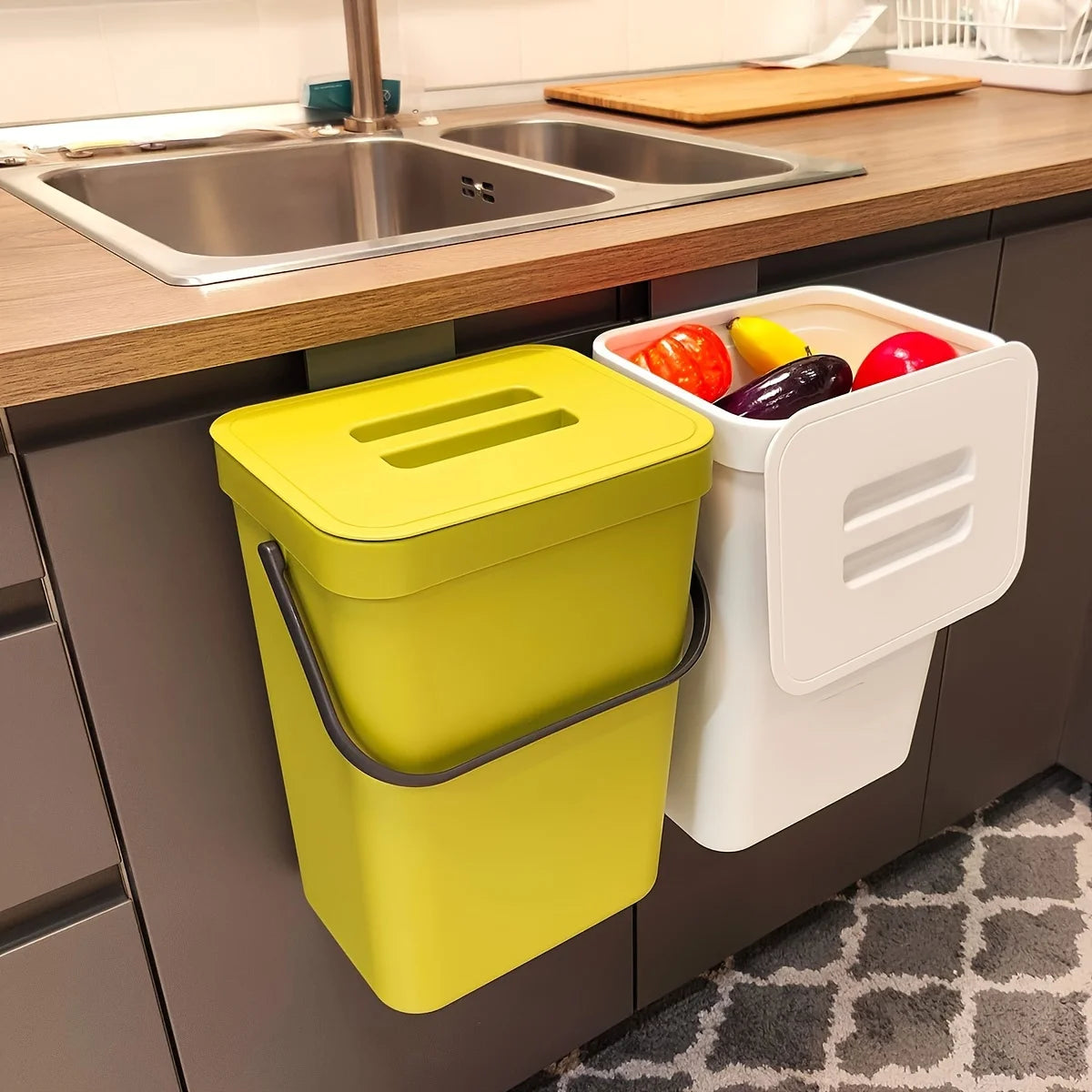 Space-Saving Quiet-Close Trash Can - 3/5L, Eco-Friendly Sealed Bin For Kitchen & Office, No Electricity Needed