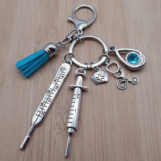 New Nurse Medical Box Medical Keychain Needle Syringe Stethoscope Tassel Cute Keychain Jewelry Gift