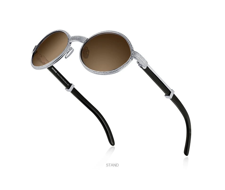 HEPIDEM High Quality Men Buffs Sunglasses Square Luxury Brand Design Diamond Sumptuous Sun Glasses Women Buffalo Horn Glasses