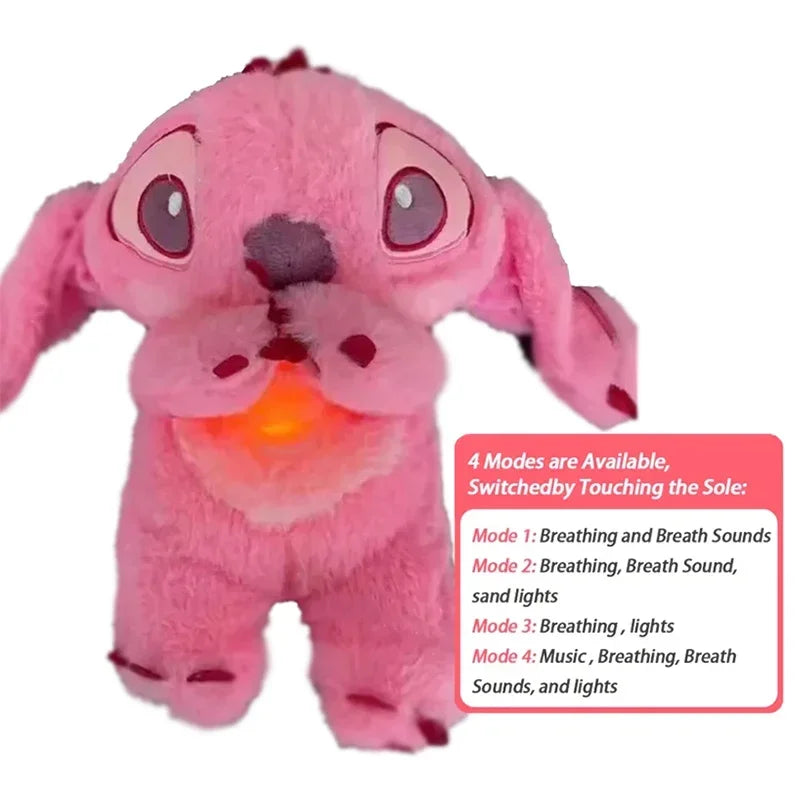 Stitch Plush Doll with Breathing Light & Music - Pink Angel Calming Sleep Aid Toy, Cute Gift for Baby Kids Christmas Birthday