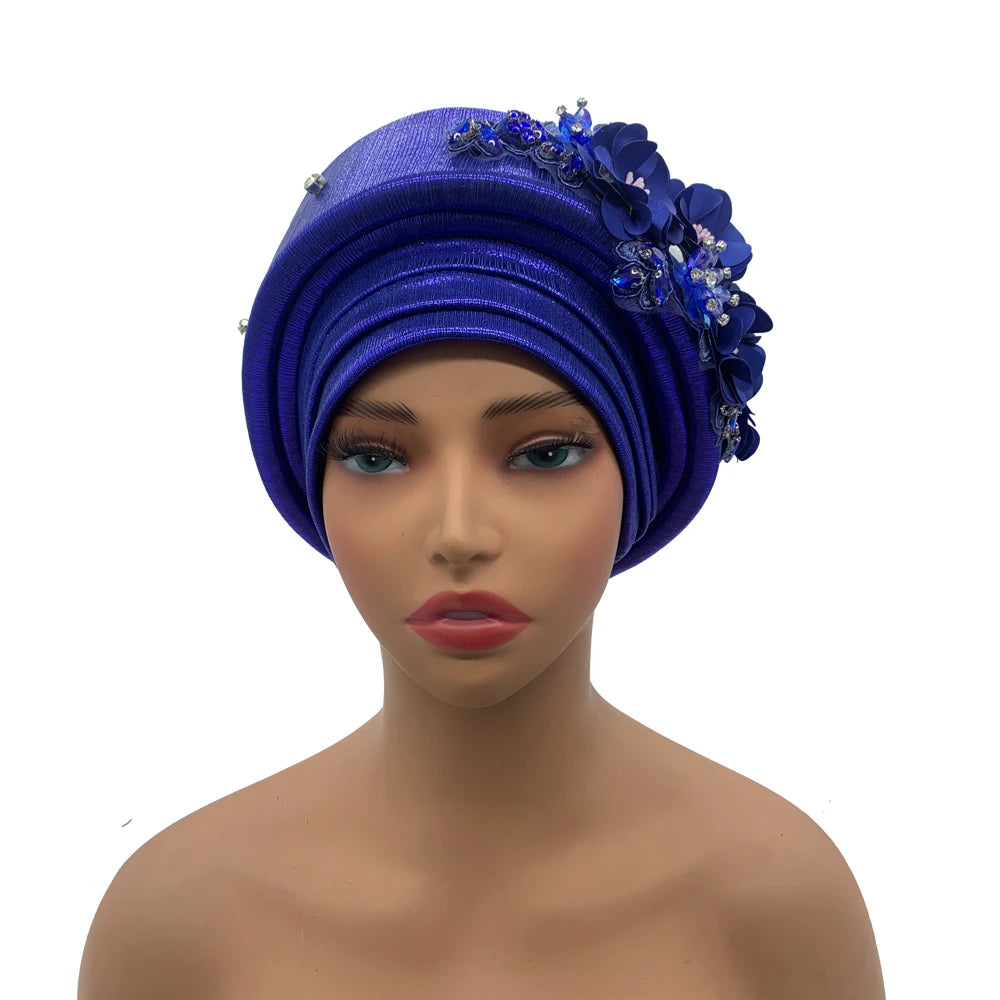 Exquisite Bouquet African Women's Turban Cap Ready to Wear Nigeria Auto Gele Headtie Female Fashion Head Wraps Turbante Mujer