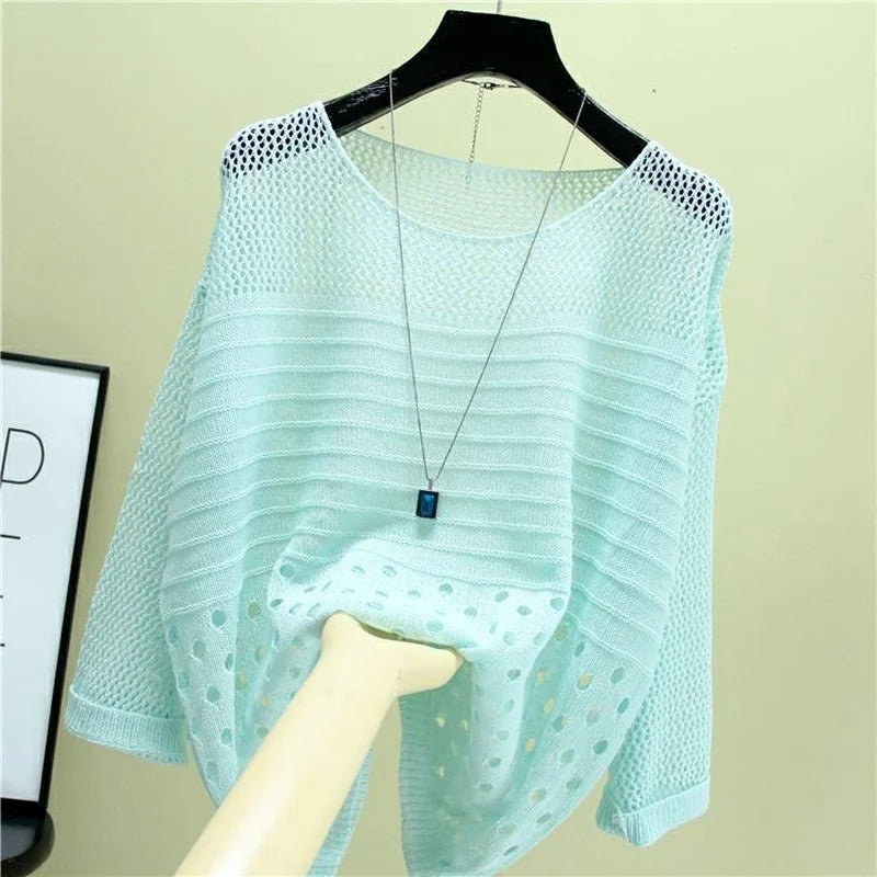 Spring and Summer New Ice Silk Knitted Vest Top Hollow Out Thin Bottoming Sling Streetwear Womens Clothing White Shirt