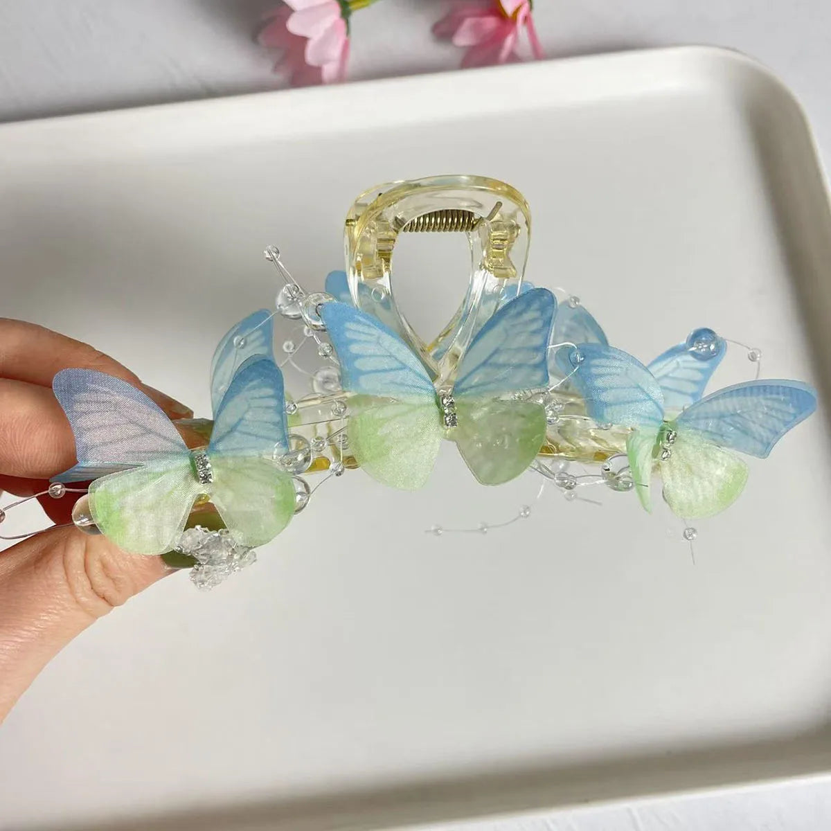 New Fashion Simulation Butterfly Hair Clips for Women Elegant Pearl Bow Ponytail Clip Sweet Crab Claw Headdress Hair Accessories