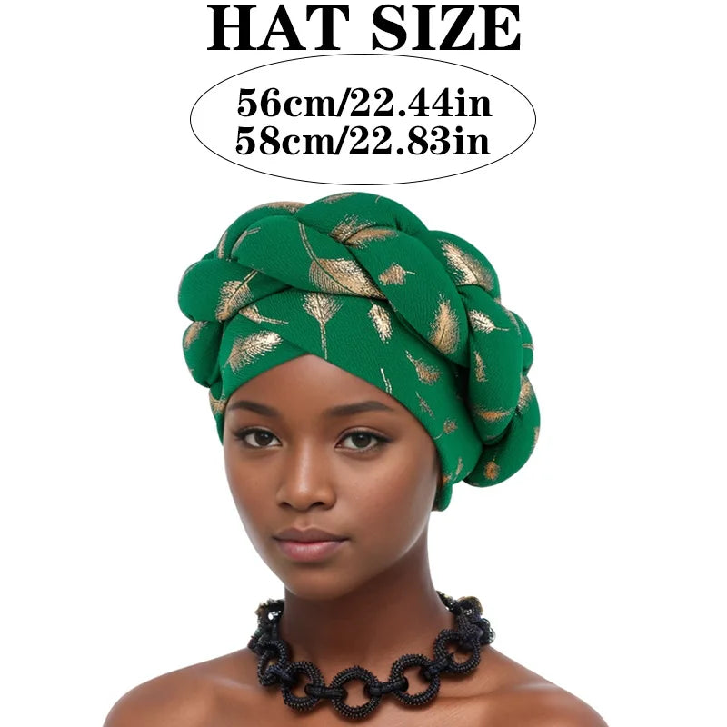 Feather Braid Turban Caps for Women Headwear Headscarf Bonnet Female Head Wraps African Indian Hat Turbante Mujer