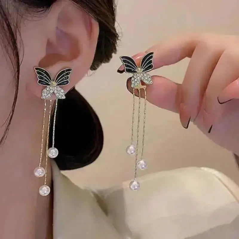 925 Silver Needle Korean Fashion Pearl Tassel Earrings For Women Jewelry Trending New Luxury Women's Zircon Pearl Earrings