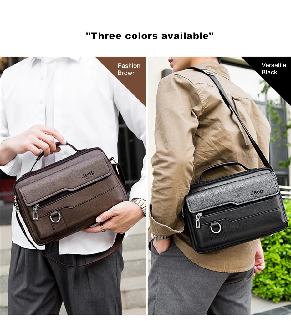 JEEP BULUO Brand Men's Crossbody Shoulder High Quality Tote Fashion Business Man Messenger Big Size PU Leather Bags