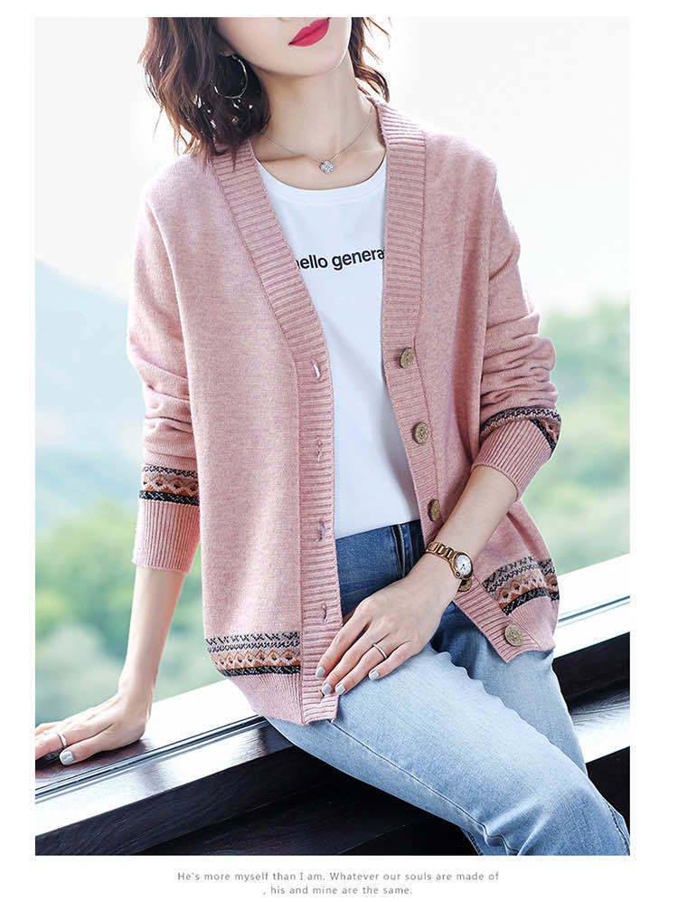 WTEMPO Spring Autumn Solid Color Women's Knitted Cardigan Long Sleeve Korean Loose V-Neck Button Sweaters Coat Female Clothing