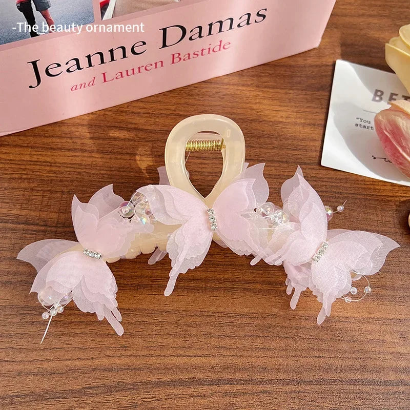 New Fashion Simulation Butterfly Hair Clips for Women Elegant Pearl Bow Ponytail Clip Sweet Crab Claw Headdress Hair Accessories