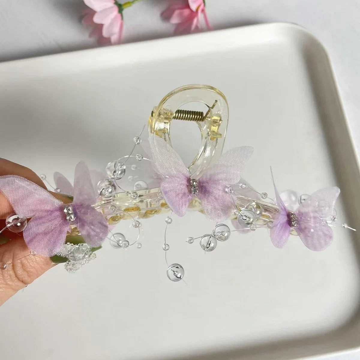 New Fashion Simulation Butterfly Hair Clips for Women Elegant Pearl Bow Ponytail Clip Sweet Crab Claw Headdress Hair Accessories