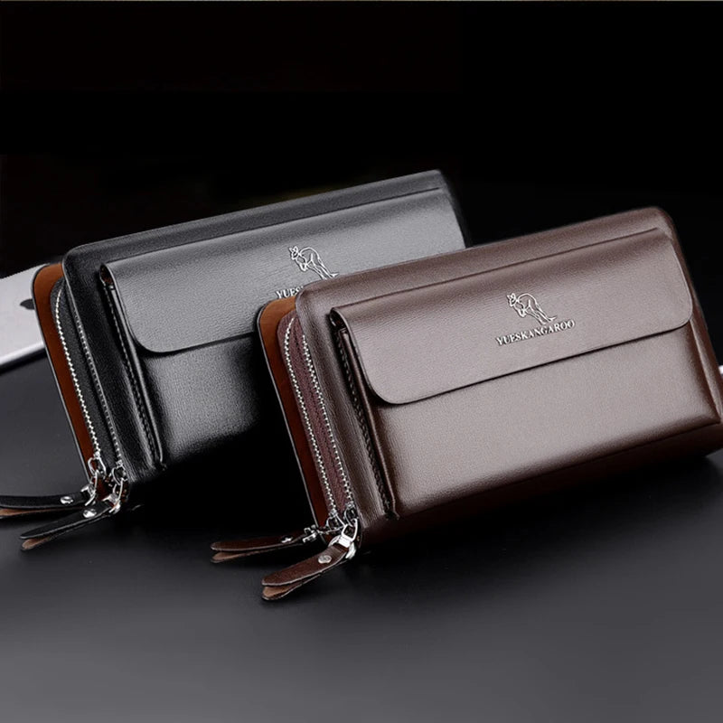 Men'S Clutch Bag PU Leather Zipper Wallet Passcard Fashion Luxury Handbag Square Holder Phone Pouch Hand Porter Bag Clutch Male