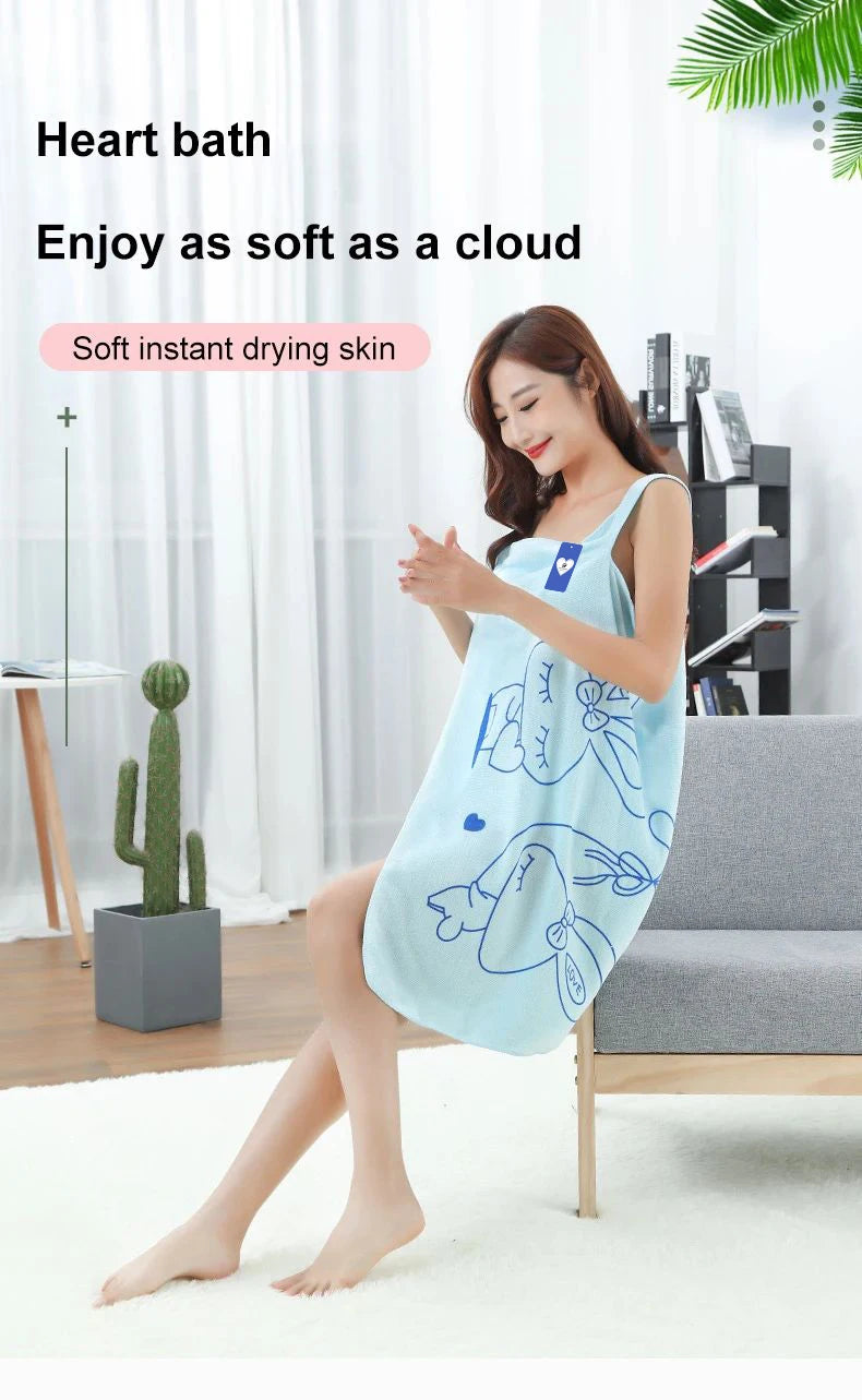 Tragbares Badetuch mit Kaninchenmotiv, Kleidung für Erwachsene und Frauen, verdickt, Brusttuch, saugfähiger Baderock, schweißabsorbierender Dampfrock für die Sauna
