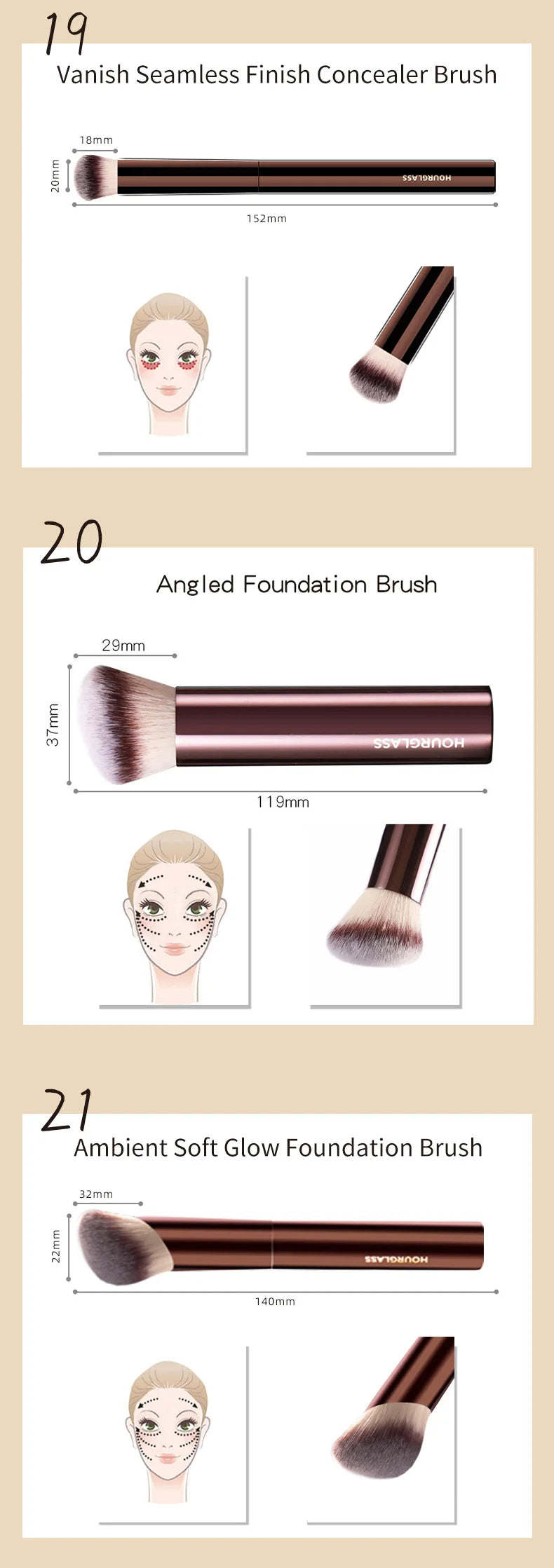 Hourglass Makeup Brush All Kinds Eyeshadow Foundation Concealer Powder Bronzer Blusher Eyeliner Retractable Professional Brushes make up tool