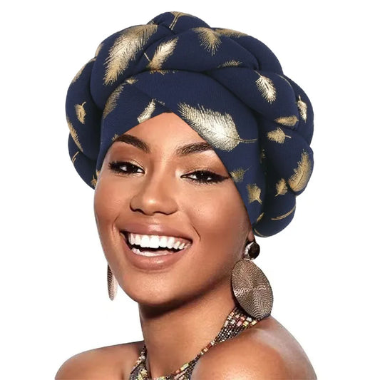 Feather Braid Turban Caps for Women Headwear Headscarf Bonnet Female Head Wraps African Indian Hat Turbante Mujer