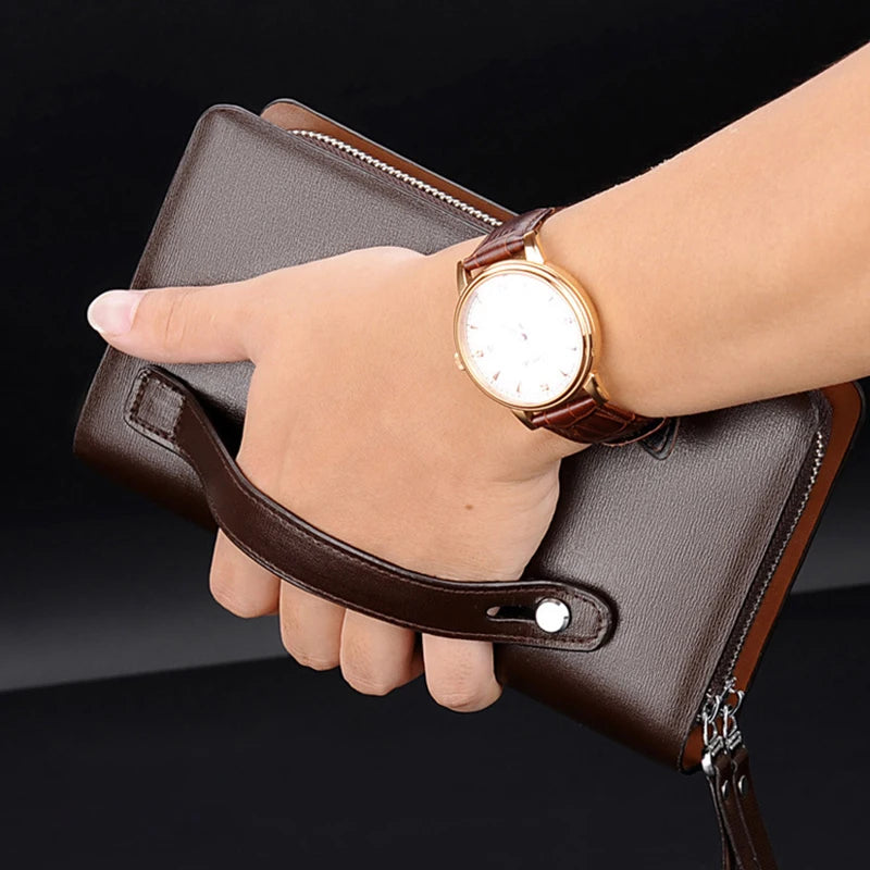 Men'S Clutch Bag PU Leather Zipper Wallet Passcard Fashion Luxury Handbag Square Holder Phone Pouch Hand Porter Bag Clutch Male