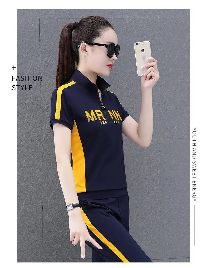 Fashionable Women's Sport Suit Summer New Style Slimming Casual 2-piece Set Age-reducing Running Clothes