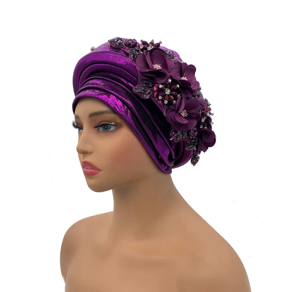 Exquisite Bouquet African Women's Turban Cap Ready to Wear Nigeria Auto Gele Headtie Female Fashion Head Wraps Turbante Mujer